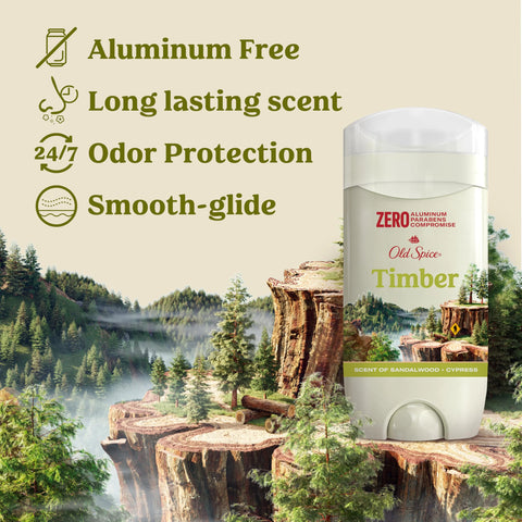 Old Spice Men's Aluminum-Free Deodorant, Timber with Sandalwood, 24/7 Odor Protection, 3oz (Pack of 3)