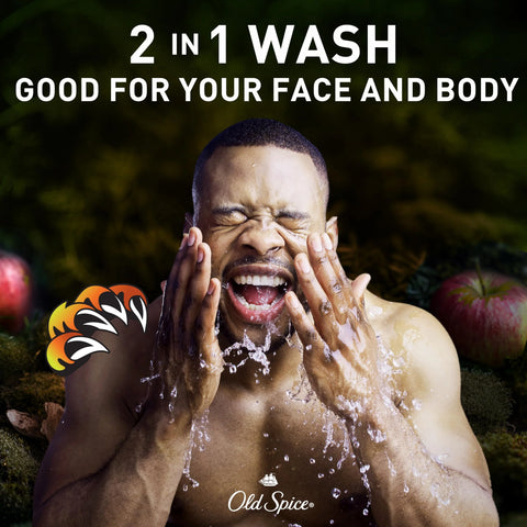 Old Spice Cleansing Body Wash for Men, 3X Defense, 24/7 Shower Fresh with Lasting Scent, 2-in-1 Body & Face Wash, Bearglove with Crisp Orchard Scent, 33.4 (Pack of 4)
