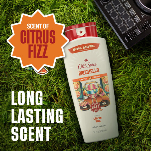 Old Spice Body Wash for Men, Summerdudes, 24/7 Shower Fresh with Daily Use, Long Lasting Scent, Cleanse & Refresh Skin, VIP Festival Experience, Brochella with Citrus Fizz Scent, 24 oz