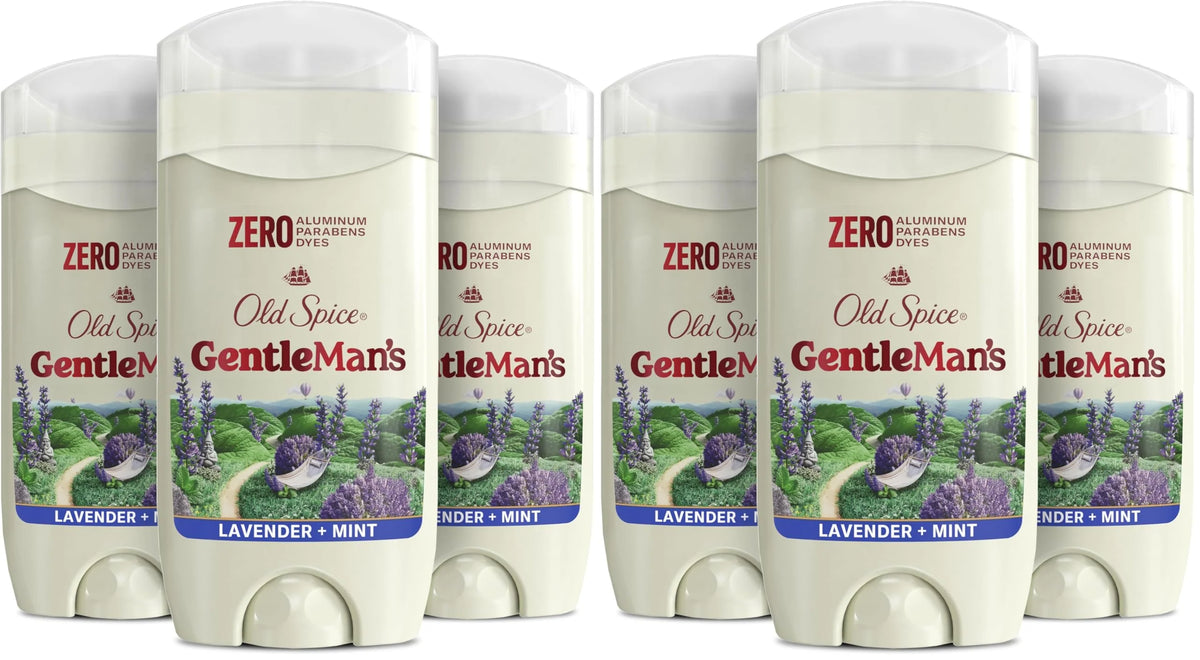 Old Spice GentleMan's Aluminum Free Dry Feel Deodorant for Men,24/7 Lasting Freshness,Gentle on Skin with Skin Conditioners,Lavender + Mint Scent,3.0 oz,(Pack of 6)