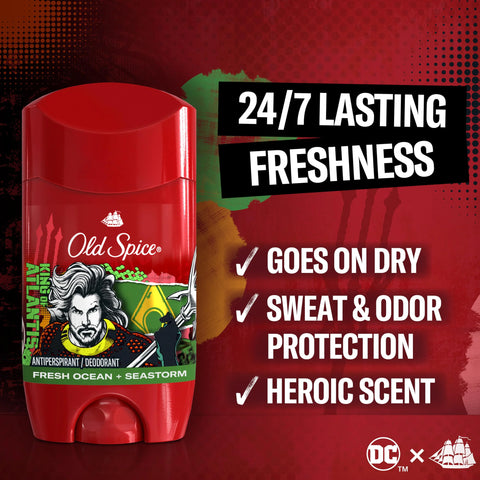 Old Spice Antiperspirant Deodorant for Men, 24/7 Freshness & Lasting Scent, 24/7 Long Lasting Sweat & Odor Protection, Smell Like a Hero, Aquaman, Fresh Ocean and Seastorm Scent, 2.6 oz