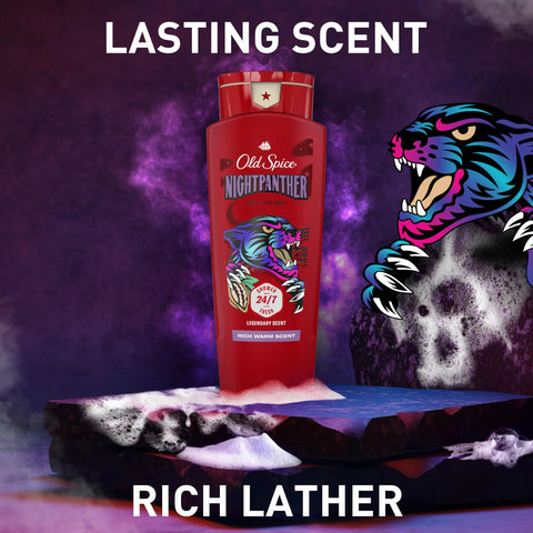 Old Spice Cleansing Body Wash for Men, 3X Defense, 24/7 Shower Fresh with Lasting Scent, 2-in-1 Body & Face Wash, NightPanther with Rich Warm Scent, 24 oz (Pack of 4)