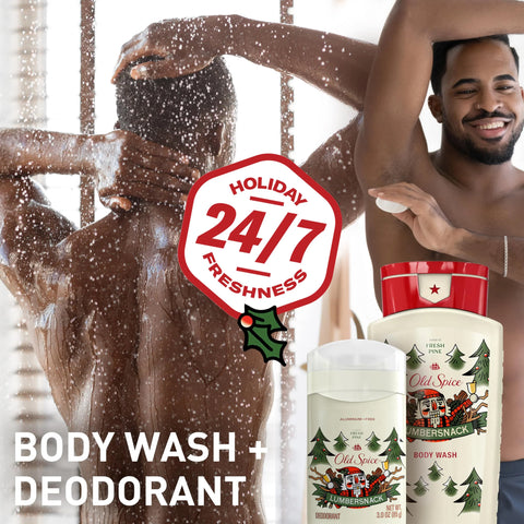 Old Spice Body Wash for Men, Holidudes Limited Edition, 24/7 Holiday Freshness, Lasting Scent and Rich Lather, Stocking Stuffer, Lumbersnack with Fresh Pine Scent, 16 fl oz