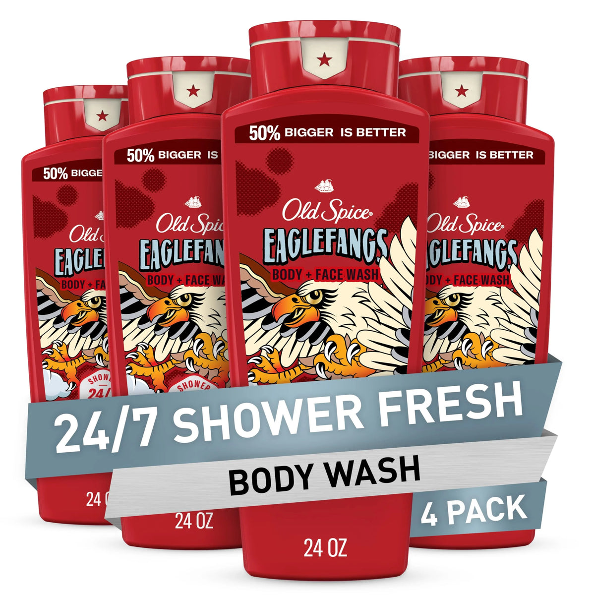 Old Spice Cleansing Body Wash for Men, 3X Defense, 24/7 Shower Fresh with Lasting Scent, 2-in-1 Body & Face Wash, Eaglefangs with Fresh Cloud Scent, 24 oz (Pack of 4)