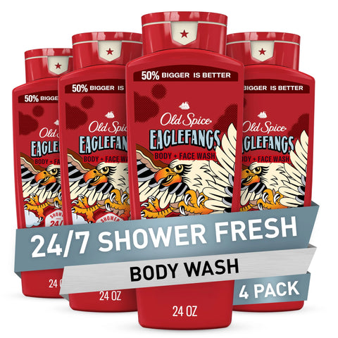 Old Spice Cleansing Body Wash for Men, 3X Defense, 24/7 Shower Fresh with Lasting Scent, 2-in-1 Body & Face Wash, Eaglefangs with Fresh Cloud Scent, 24 oz (Pack of 4)