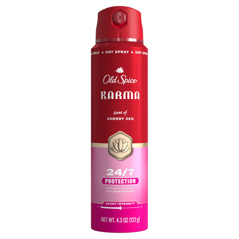 Old Spice Antiperspirant Spray for Men, 24/7 Sweat & Odor Protection, 24/7 Signature Scent & Lasting Freshness, Lightweight Formula, Karma with Cherry Spice, Black Pepper, + Sandalwood Scent, 4.3 oz
