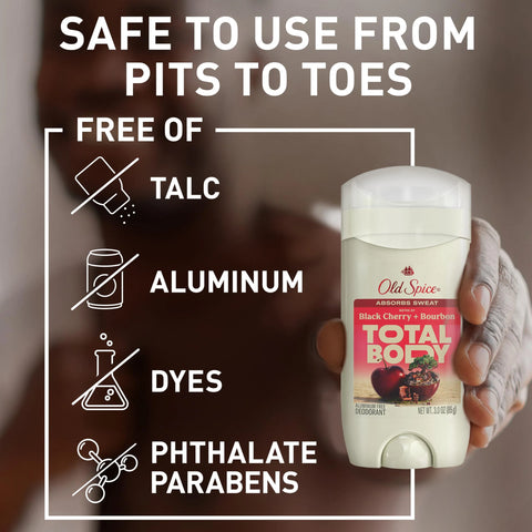 Old Spice Whole Body Deodorant Stick for Men, Aluminum Free, Black Cherry + Bourbon Scent, 24/7 Odor Protection, 24/7 Freshness, Dermatologist Tested, Gentle on Skin, Safe to Use All Over, 3.0 oz