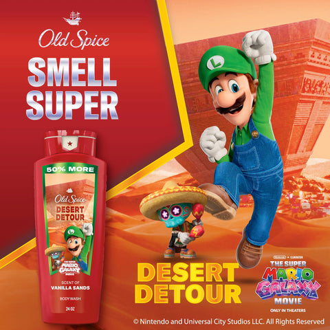 Old Spice Body & Face Wash for Men, x The Super Mario Galaxy Movie, 3X Defense, 24/7 Shower Fresh with Long Lasting Scent, Smell Super with Desert Detour, Vanilla Sands Scent, 24 oz