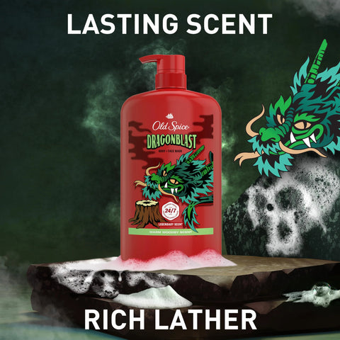 Old Spice Cleansing Body Wash for Men, 3X Defense, 24/7 Shower Fresh with Lasting Scent, 2-in-1 Body & Face Wash, Dragonblast Scent, 33.4 (Pack of 4)