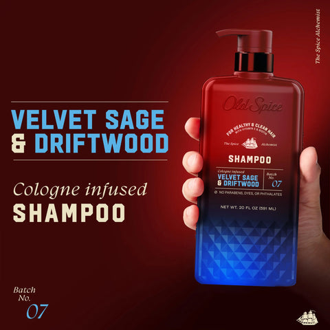 Old Spice Men's Shampoo, The Spice Alchemist Collection, 24/7 Cologne-Infused Velvet Sage & Driftwood Scent, Free of Parabens & Phthalates, 20.0 fl oz
