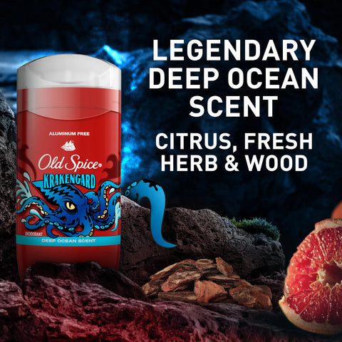 Old Spice Aluminum Free Deodorant for Men, 24/7 Odor Protection, 24/7 Freshness & Lasting Scent, Goes on Clear, Krakengard with Deep Ocean Scent, 3.0 oz (Pack of 3)
