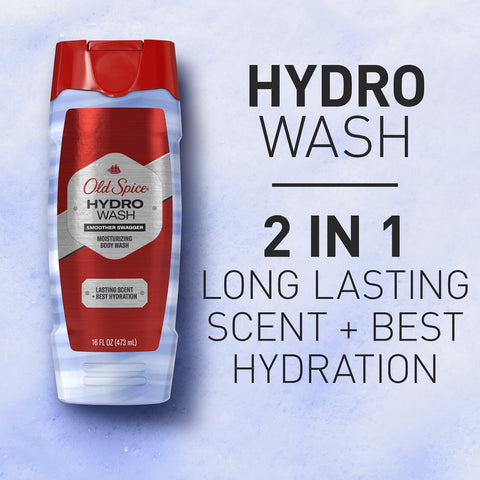 Old Spice Moisturizing Body Wash for Men, Hydro Wash, 2-in-1 Long Lasting Scent & Deep Hydration, 24/7 Shower Fresh, Smoother Swagger Scent, 16 oz