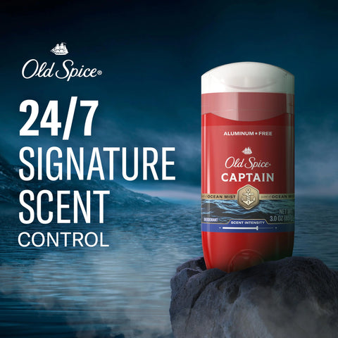 Old Spice Aluminum Free Deodorant for Men, 24/7 Odor Protection, 24/7 Freshness & Lasting Scent, Captain with Bergamot Scent, 3.0 oz