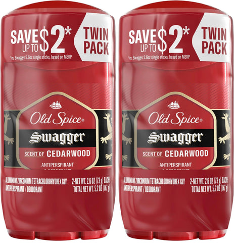 Old Spice Antiperspirant Deodorant for Men,24/7 Sweat & Odor Protection,24/7 Lasting Freshness,Invisible Solid,Swagger with Cedarwood Scent,2.6 oz,(Pack of 4)