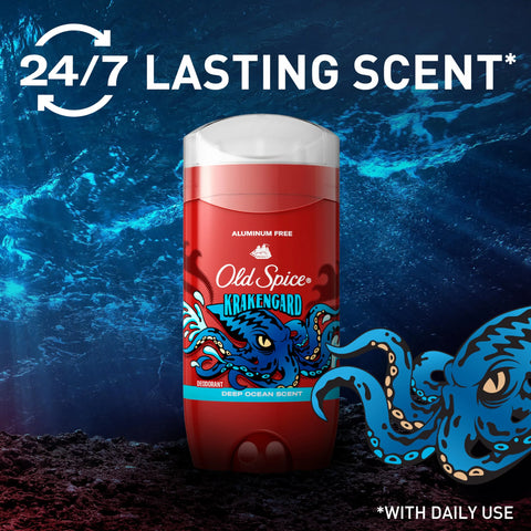 Old Spice Aluminum Free Deodorant for Men, 24/7 Odor Protection, 24/7 Freshness & Lasting Scent, Goes on Clear, Krakengard with Deep Ocean Scent, 3.0 oz (Pack of 3)