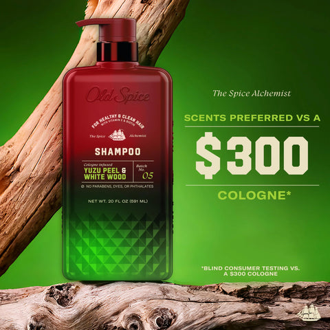 Old Spice Men's Shampoo, The Spice Alchemist Collection, Cologne-Infused Yuzu Peel & White Wood Scent, Free of Parabens & Phthalates, 20.0 fl oz