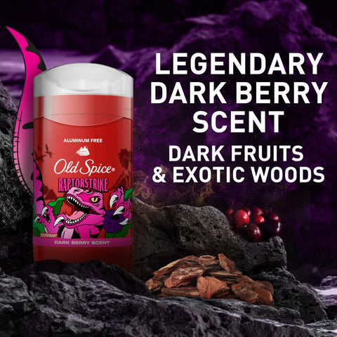 Old Spice Aluminum Free Deodorant for Men, 24/7 Odor Protection, 24/7 Freshness & Lasting Scent, Goes on Clear, Raptorstrike with Dark Berry Scent, 3.0 oz (Pack of 3)